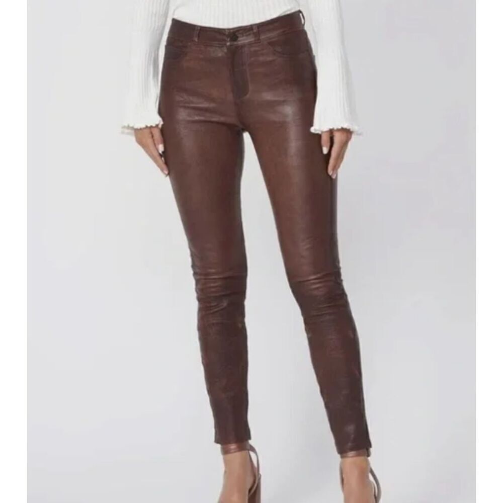 Paige Hoxton Ultra‎ Coated High Rise Ankle Skinny Transcend Coffee Brown Size 24